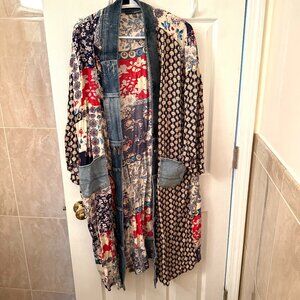 NWOT Shannon Passero Boho Denim Rayon Colorful Kimono Long Duster Cardigan